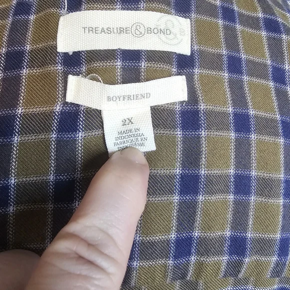Treasure and bond green and blue plaid button front blouse size 2X - Picture 5 of 5